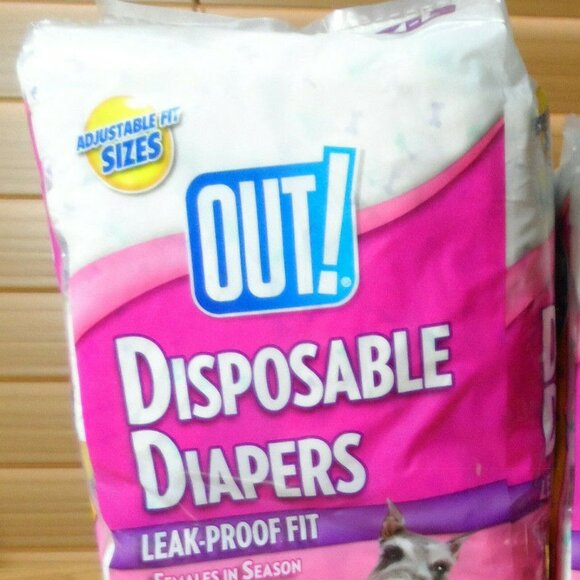 OUT! 14 DISPOSABLE DOG DIAPERS M-L Medium / Large 18-25" WAIST 100% Leak-Proof - Picture 1 of 2